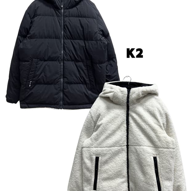 K2 비숑 셰르파 양털 뽀글이 리버시블 구스다운 자켓 아이보리/블랙