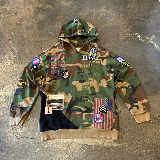 밀리터리 카모플라쥬 패치 후드티 XL