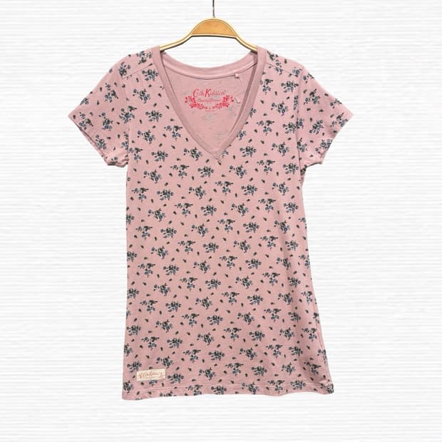 cath kidston x uniqlo 인디핑크 코튼 브이넥 반팔 티셔츠