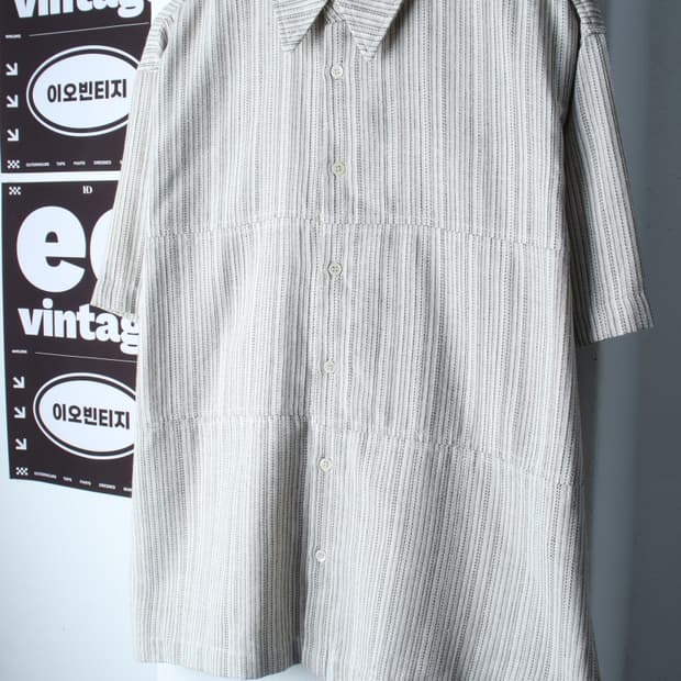 (L-XL) 노이즈 반팔 카라 티셔츠 셔츠 남방 스트라이프-H36880