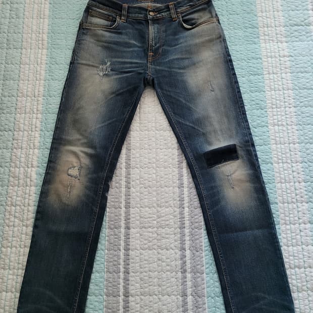 누디진 nudiejean 씬핀 매드 레플리카 데미지리페어 스판슬림진 32