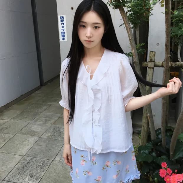데이빈 빈티지 쉬폰 프릴 스트링 블라우스