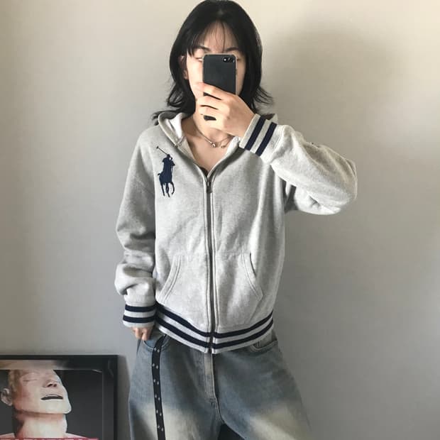 폴로 랄프로렌 빅 포니 로고 그레이 후드집업