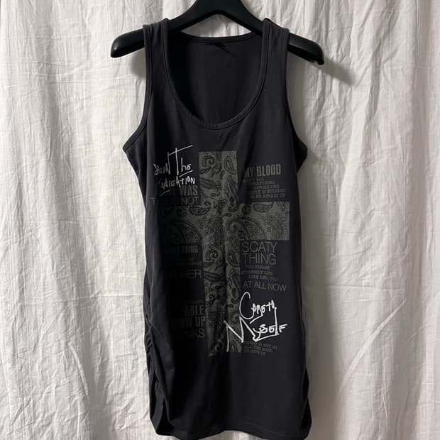 Cross Print Shirred Detail Sleeveless