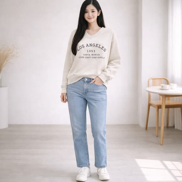 엔키노 로스앤젤레스 레터링 브이넥 크롭 맨투맨