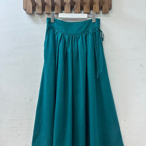 일본빈티지 린넨52% 혼방 플레어 롱 스커트 