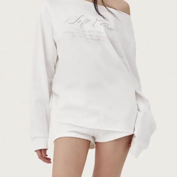 클리시어 소프트클럽 원숄더 스웻셔츠 화이트 맨투맨