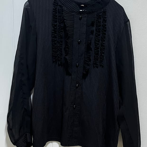 블랙 시스루 블라우스