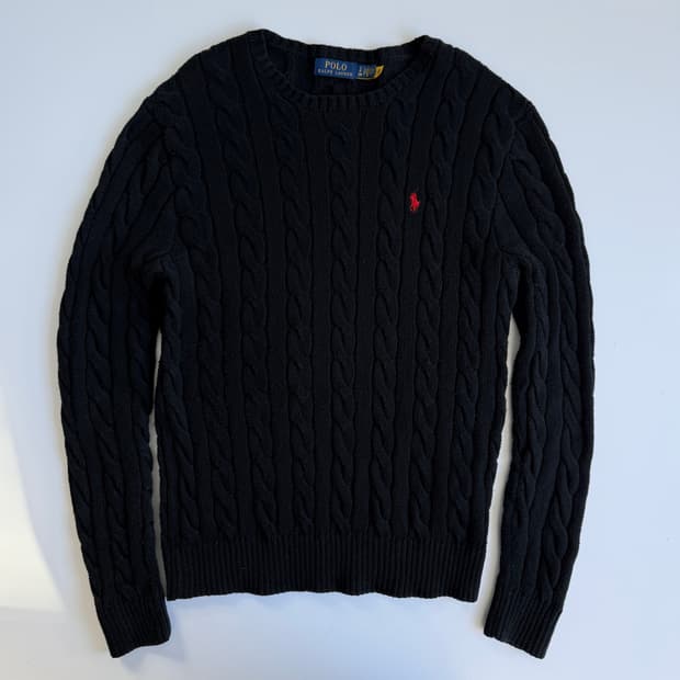 Polo  폴로 랄프로렌 자수 코튼 블랙 꽈배기 니트 