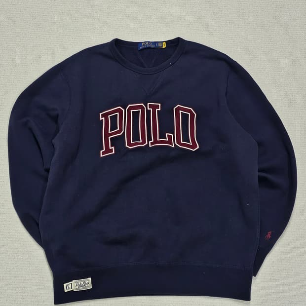[L] 폴로 랄프로렌 네이비 아카이브 'POLO' 아플리케 기모 맨투맨