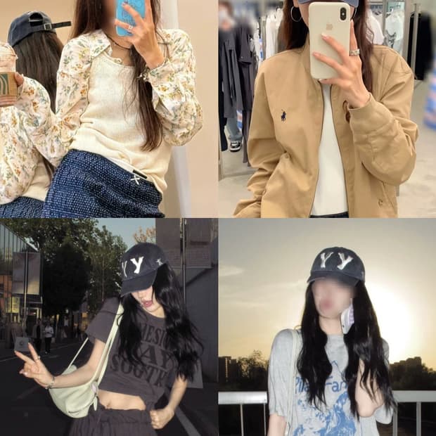 네이비그레이 오픈와이와이 로고 볼캡 모자