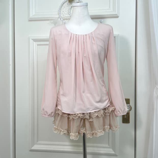sheer pink pleats blouse top(size-36)