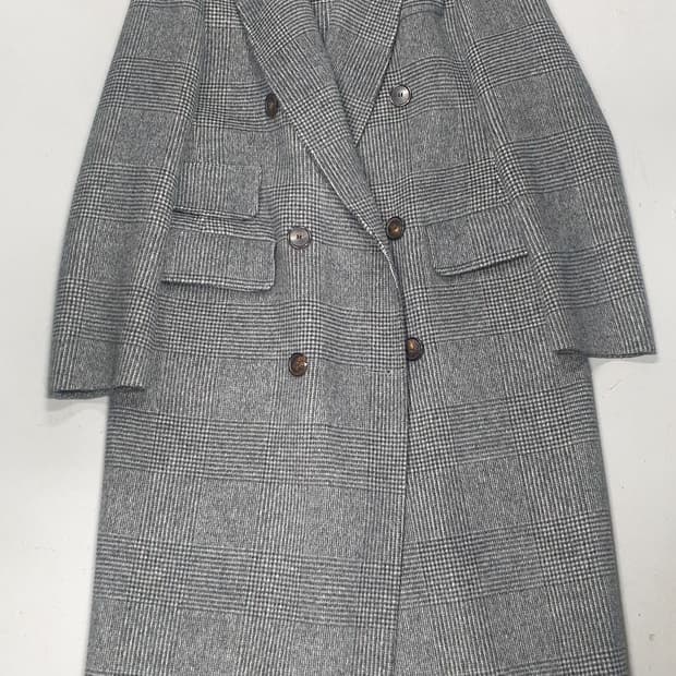 발렌시아가 체크 더블 롱 코트 38