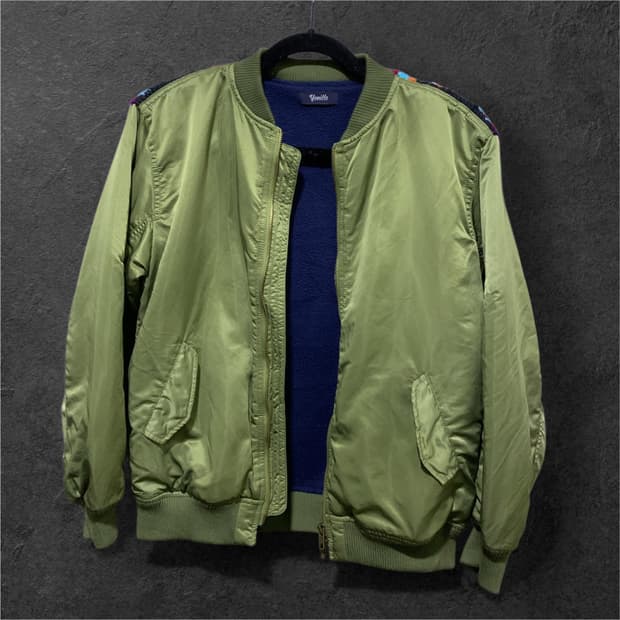 크로쉐 배색 빈티지 패턴 블루종 자켓