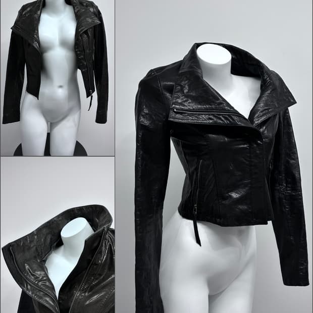 램스킨 사선 하이넥 자켓