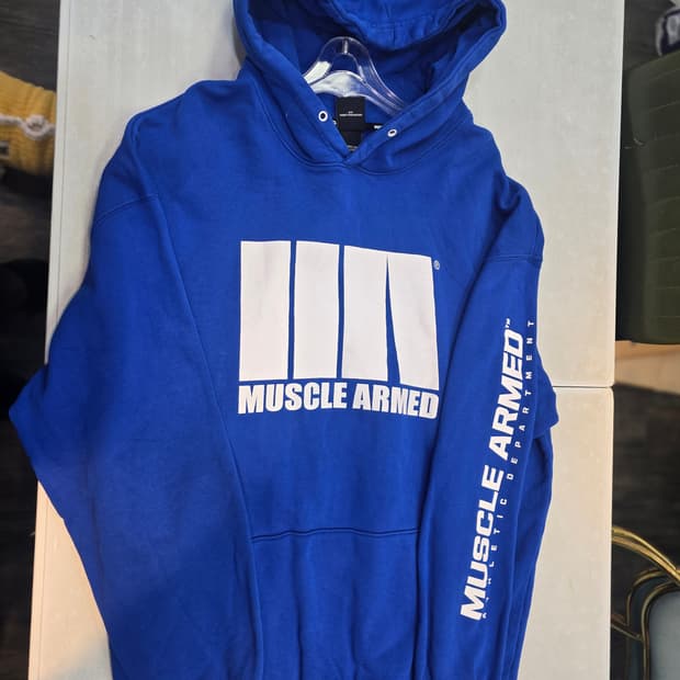 머슬암드 오버핏 후드티 XL 파란색