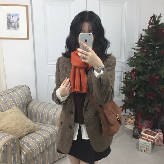 자라 울 체크 블레이저 브라운