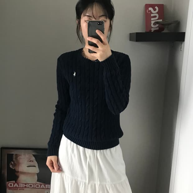 폴로 랄프로렌 포니로고 네이비 케이블 니트
