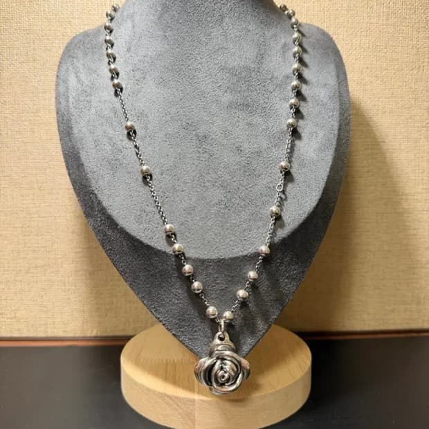 925 silver 장미 펜던트할로 은 목걸이 50cm