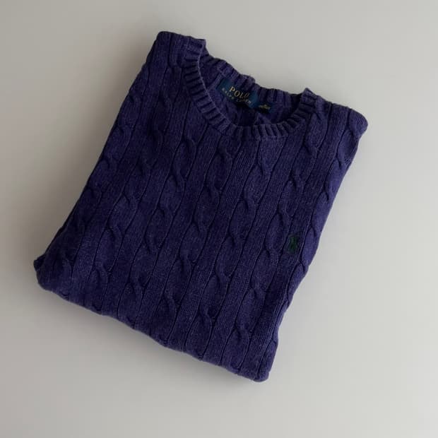 폴로 랄프로렌 퍼플 실크 케이블 니트 스웨터 m