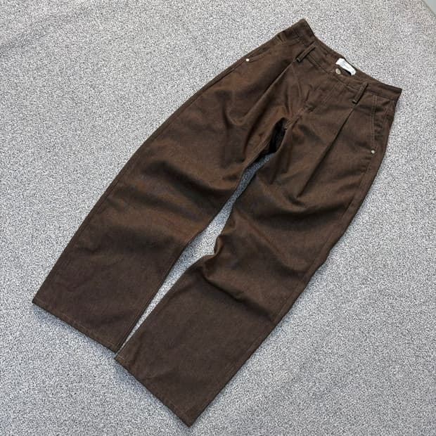 S 미나브 남성 핀턱 와이드 팬츠 브라운 0331J