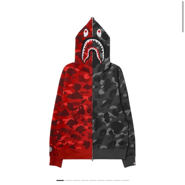 (XL) 베이프 컬러 카모 세퍼레이트 샤크 풀 집 후드 레드 블랙