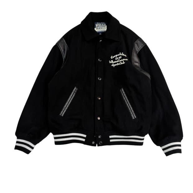 후아유 블랙 유니 카라 바시티 자켓