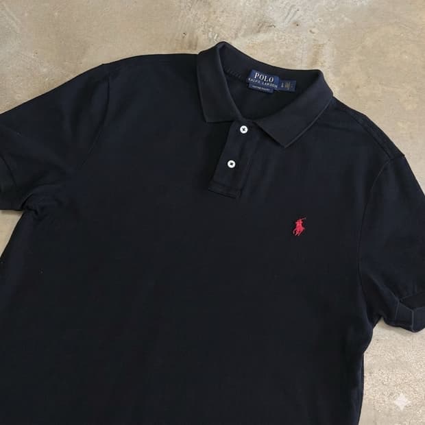 L 폴로랄프로렌 커스텀 슬림핏 블랙 카라 반팔티