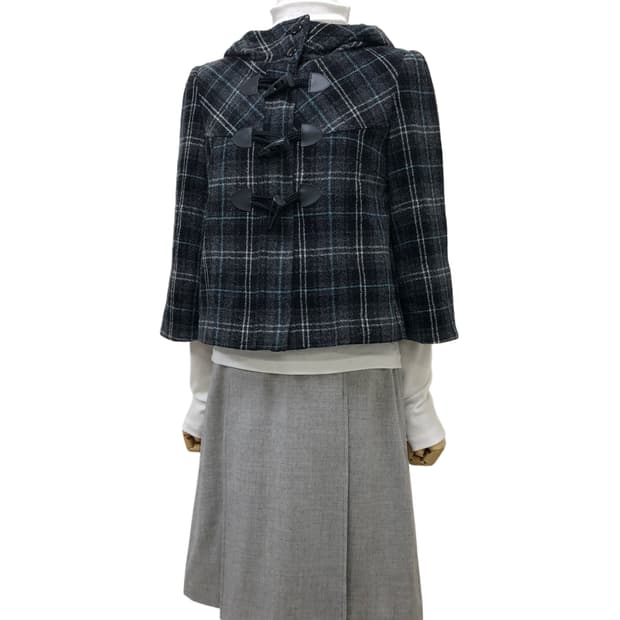 체크 떡볶이 더플 숏 코트