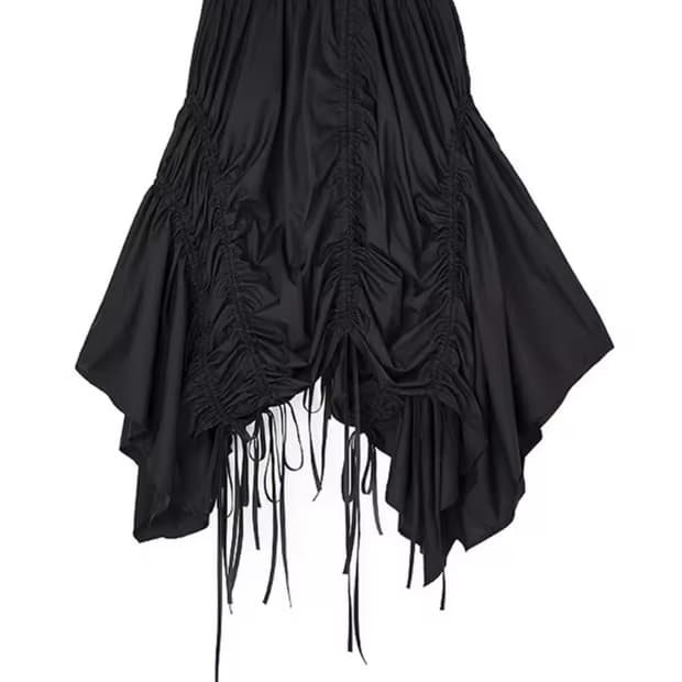 언발란스 드로스트링 드레이핑 롱 스커트 블랙 