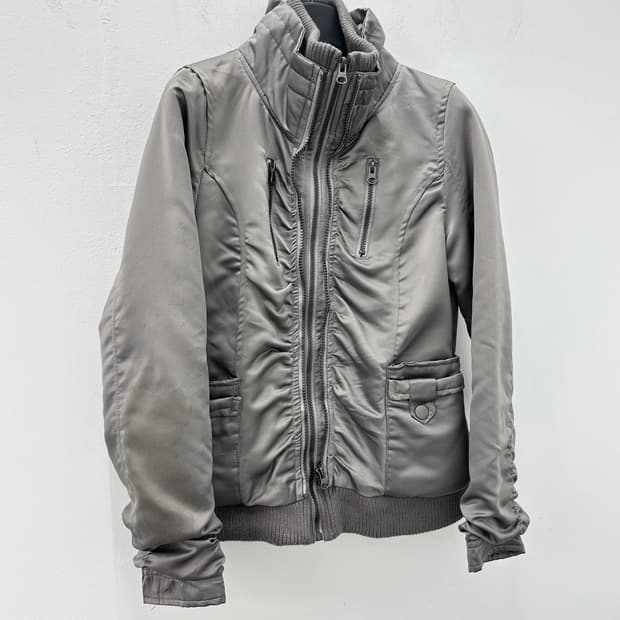 Vintage Silver Ruched shirring Bomber 