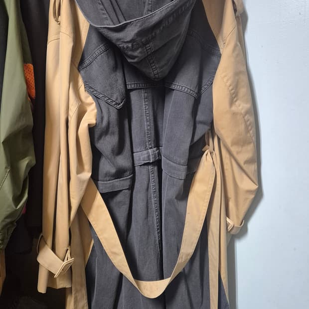 준지 데님 후드 트렌치코트 44사이즈