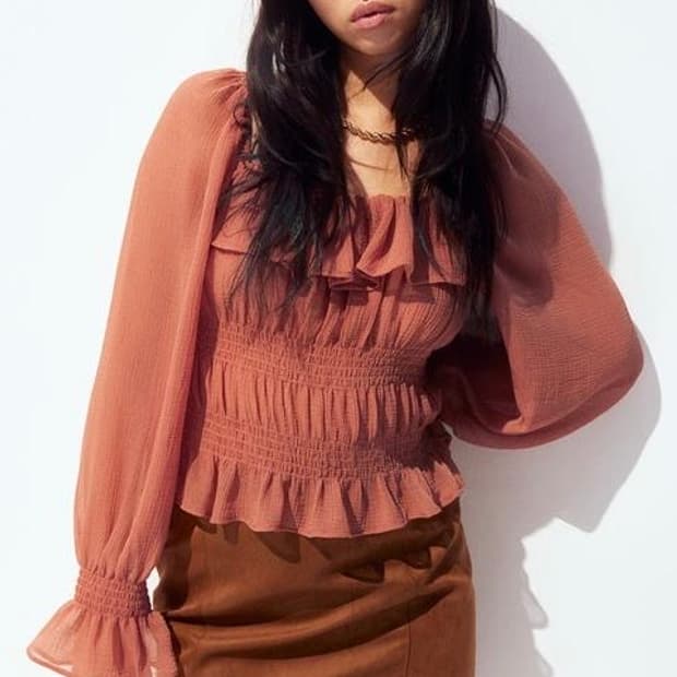 h&m 스퀘어넥 셔링 블라우스 (S)