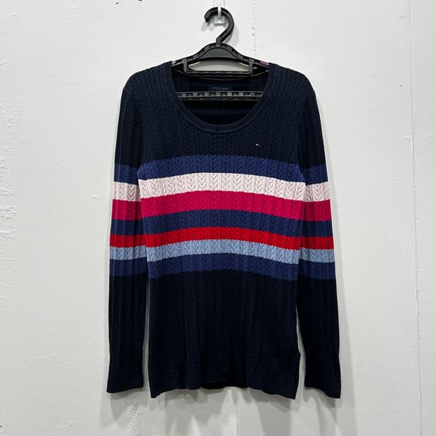 타미힐피거 스트라이프 케이블 니트 여성 M