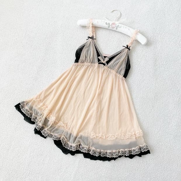 복숭아x블랙 레이스 슬립 원피스