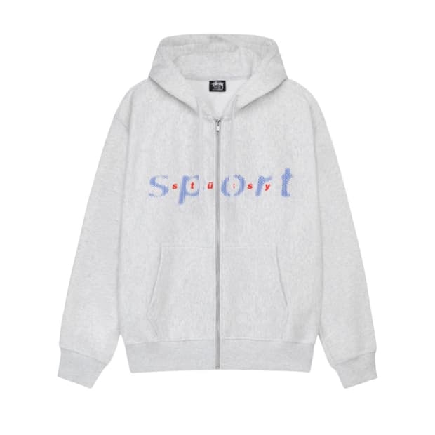 stussy 스투시 닷 스포츠 후드 집업 애쉬 헤더 M