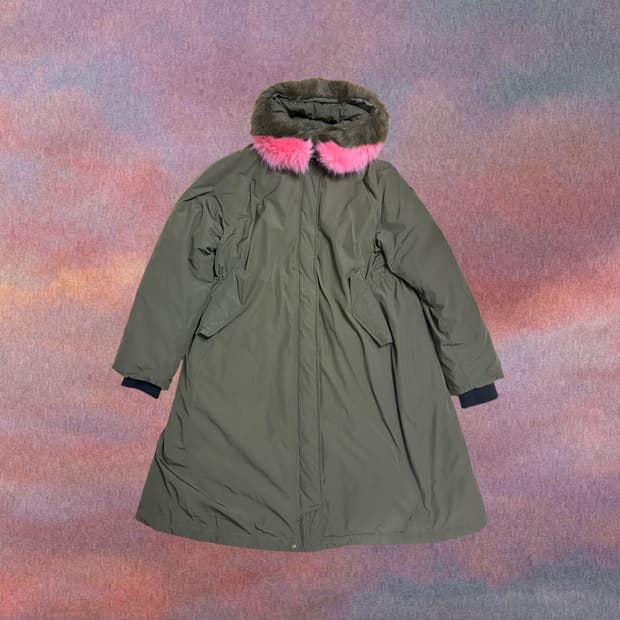 빈티지 PONY 핑크카키퍼 후드 롱 패딩 코트