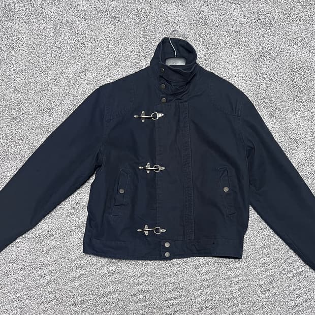 Button Decor Stand Collar Jacket 네이비