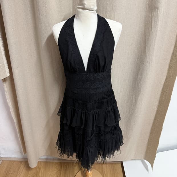 BCBGMAXAZRIA 빈티지 캉캉 페더 홀터넥 원피스