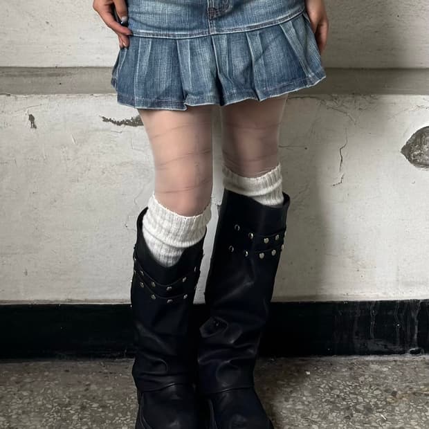 Denim pleats skirt