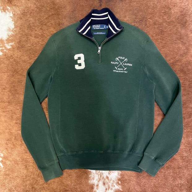폴로 랄프로렌 패치 그린 반집업 스웨터