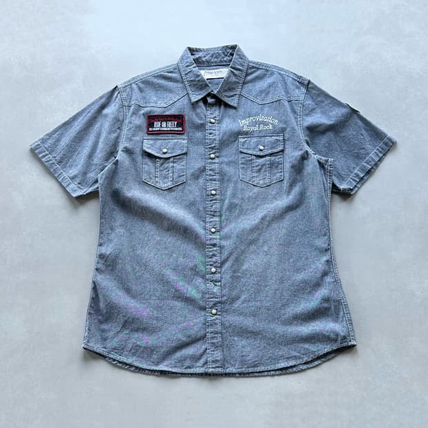 [L-XL](새상품)THRUXTON 샴브레이 웨스턴 반팔 셔츠