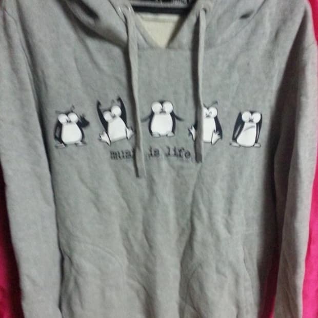 JOFF 조프 팽귄 프린트 기모 후드 티셔츠 100