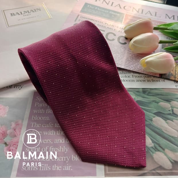 피에르 발망 실크 버건디 도트 넥타이 9.2cm A등급 A18650
