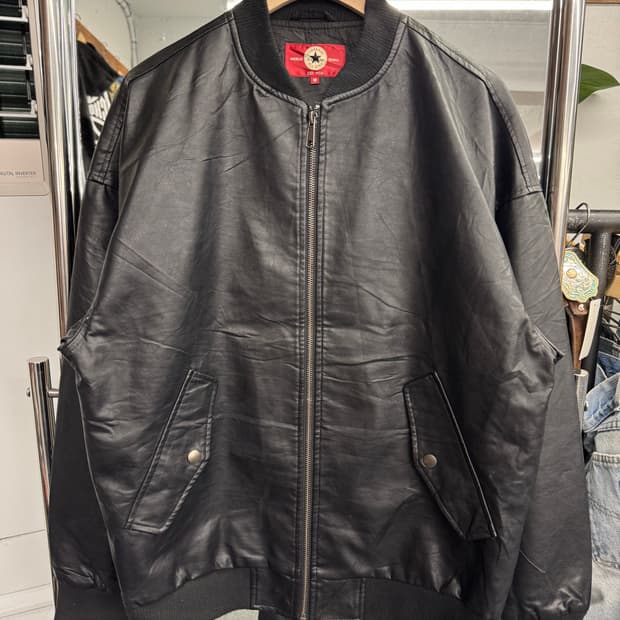 컨버스 빈티지 레더 바시티자켓