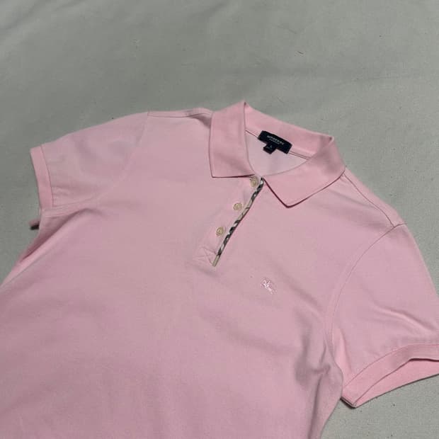 L 버버리 여성용 핑크 반팔 카라티 