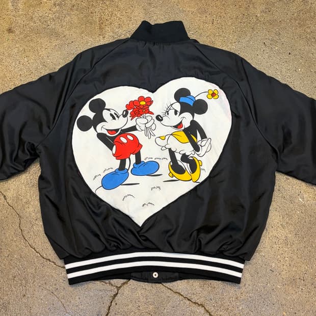 레어 90s Made in USA 빈티지 미키마우스 사틴 자켓 패딩자켓