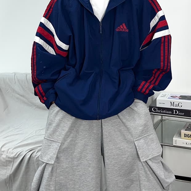 아디다스 90s 네이비 레드 바람막이 자켓 XL