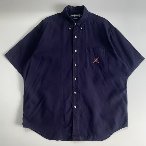 Polo폴로 랄프로렌90‘s쉴드polo 포켓 딥네이비 옥스포드 하프셔츠