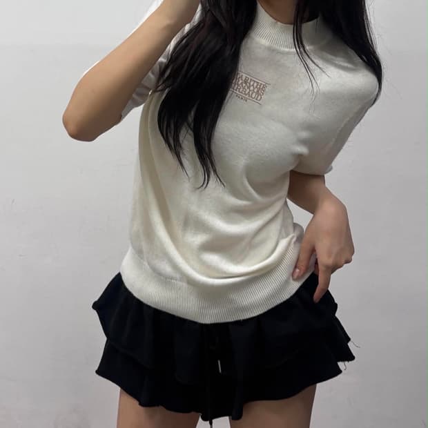 마리떼프랑소와저버 캐시미어 레이온 시그니처 화이트 반팔 니트(M)